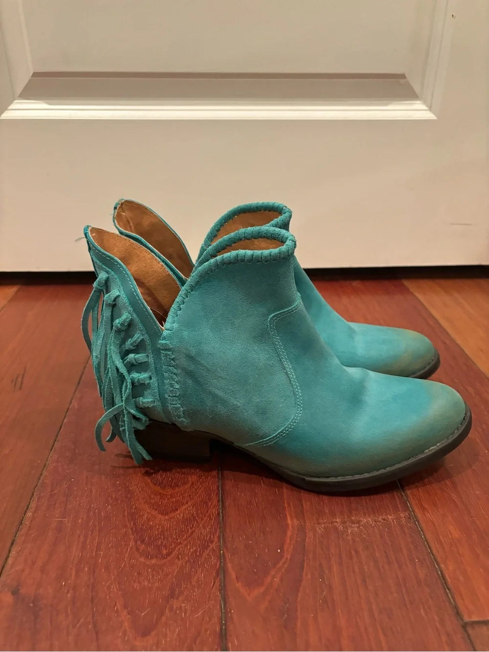 Circle G Teal Fringe Distressed Leather Ankle Boot 9.5
